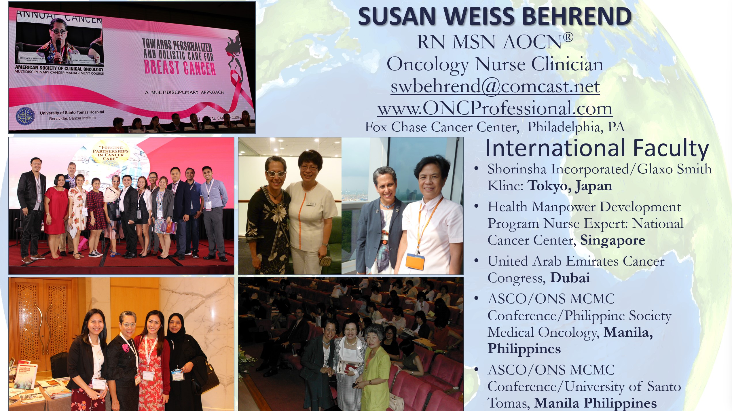 Images representing oncology practice in Japan, Singapore, Philippines, and Dubai.